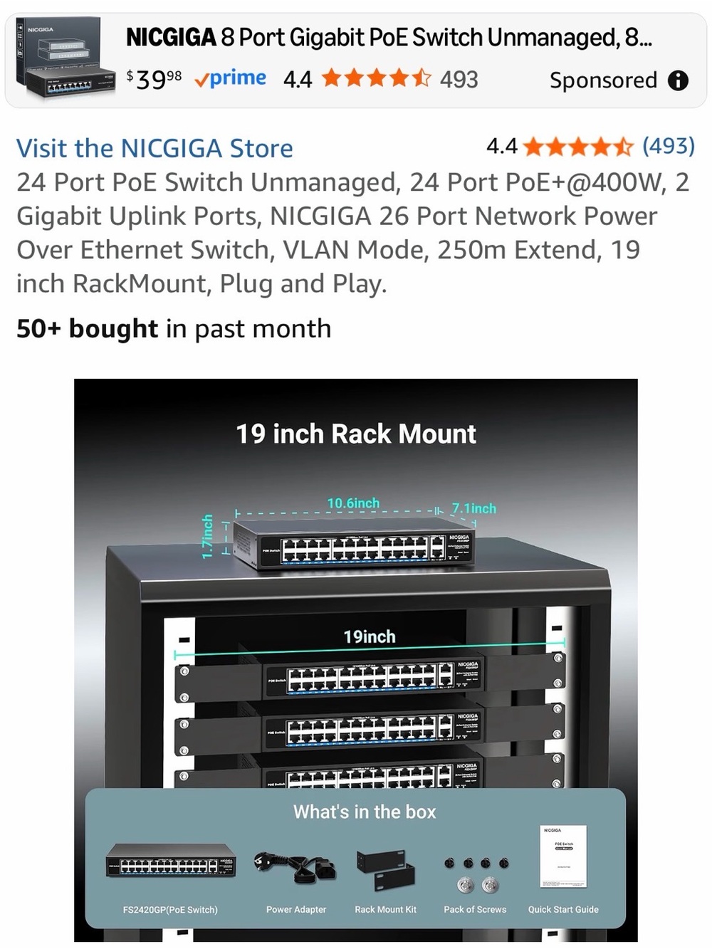 24-Port Gigabit PoE+ Network Switch - Black